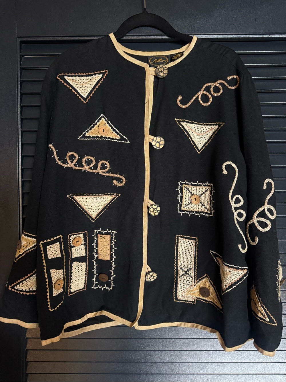 Vintage 90s Allure Black Embroidered Wearable Art Jacket Size L